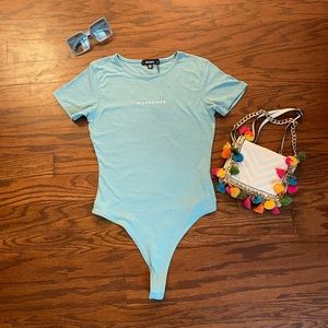 Blue Missguided logo bodysuit